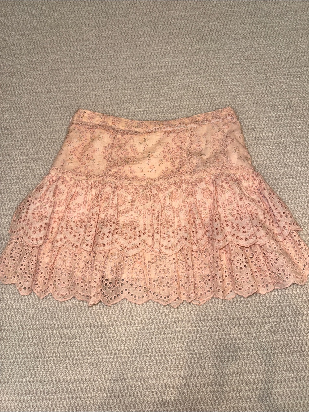 LoveShackFancy Blush Pink/Peach Eyelet Tiered Skirt